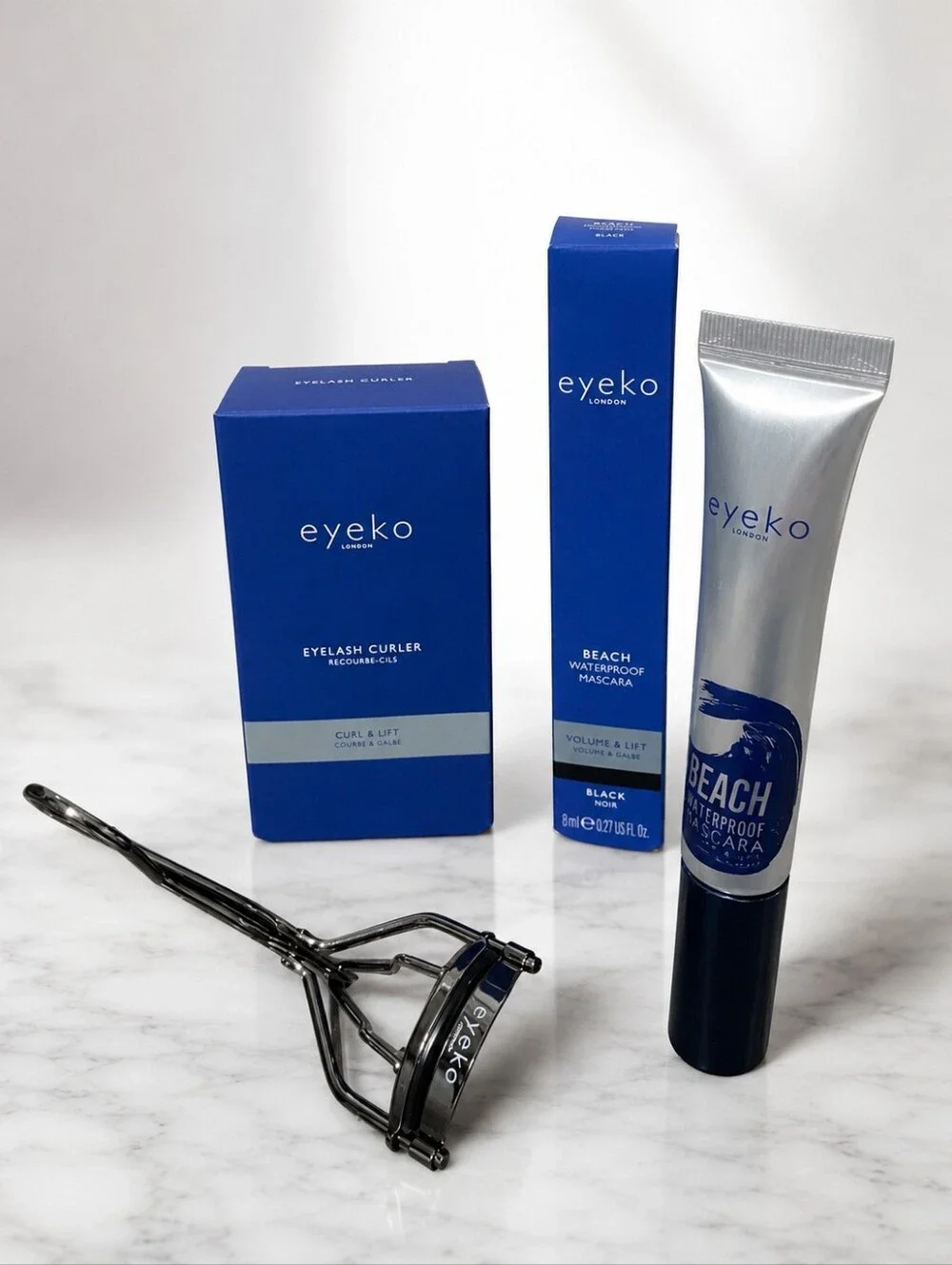 Eyeko Beach Waterproof Mascara & Eyelash Curler Set NIB Black Curl Lift